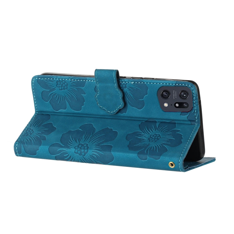 For OPPO Find X5 Flower Embossing Pattern Leather Phone Case(Blue)