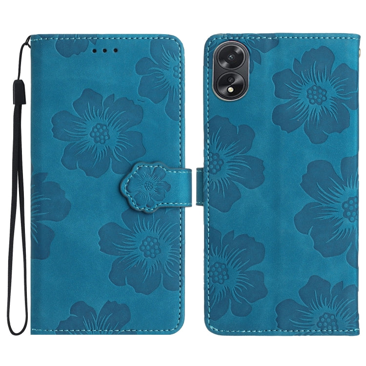 For OPPO A18 Flower Embossing Pattern Leather Phone Case(Blue)
