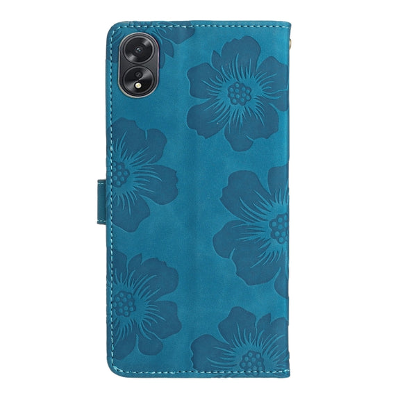 For OPPO A18 Flower Embossing Pattern Leather Phone Case(Blue)