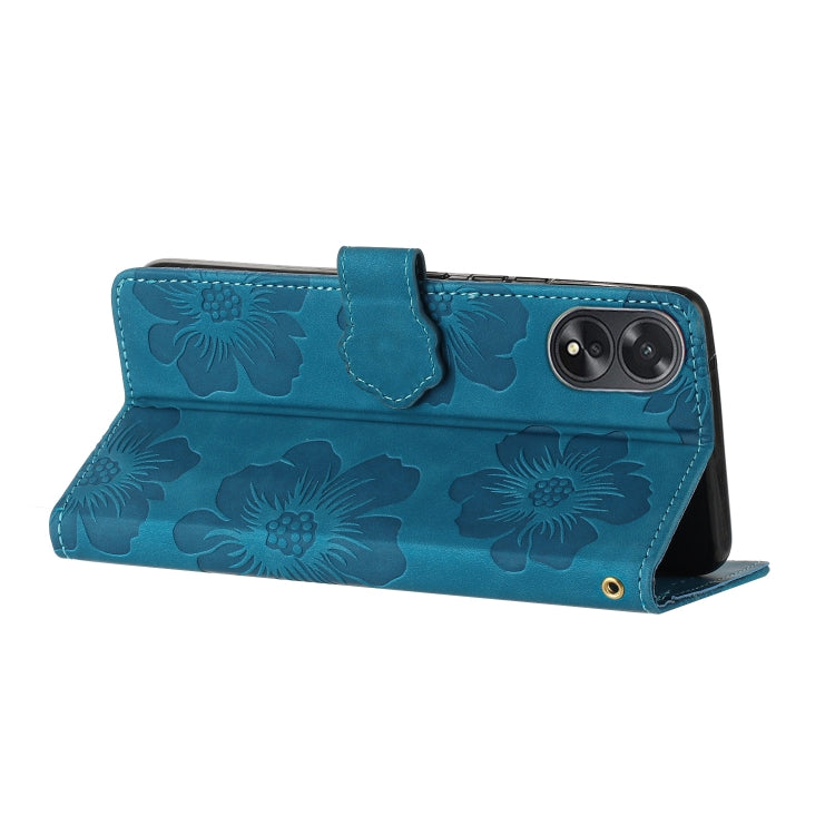 For OPPO A18 Flower Embossing Pattern Leather Phone Case(Blue)