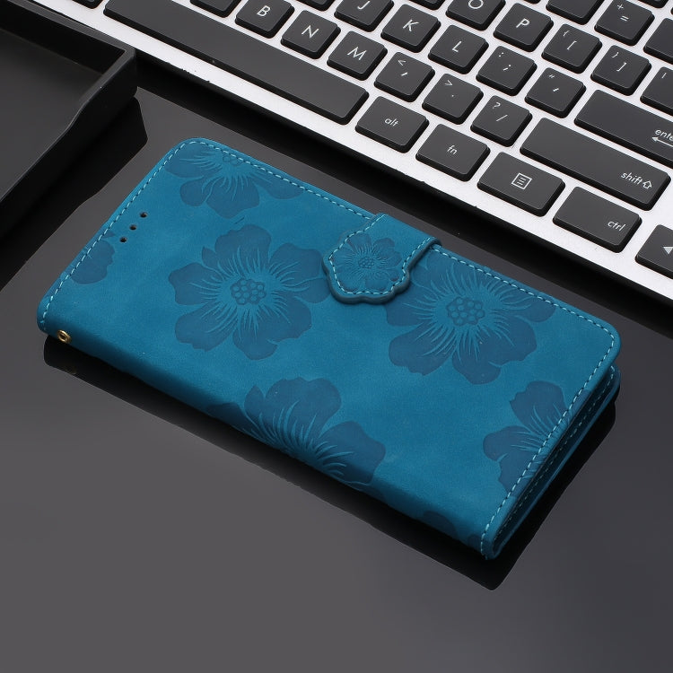 For OPPO A18 Flower Embossing Pattern Leather Phone Case(Blue)