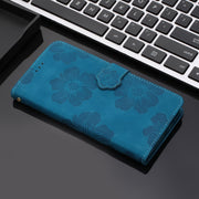 For OPPO A18 Flower Embossing Pattern Leather Phone Case(Blue)