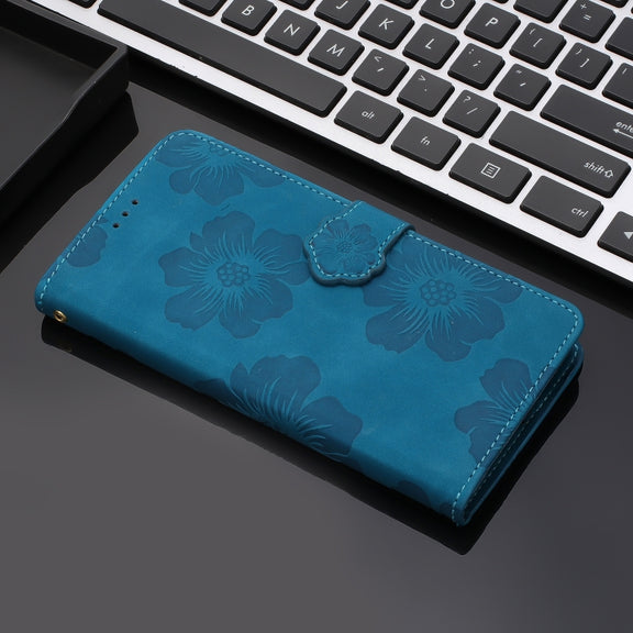 For OPPO A18 Flower Embossing Pattern Leather Phone Case(Blue)