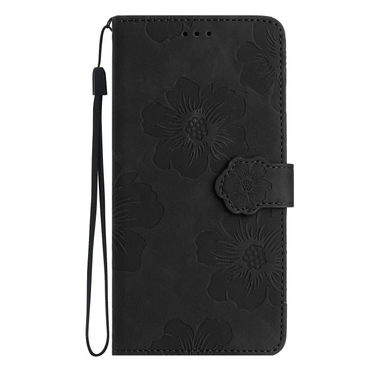 For OPPO A38 Flower Embossing Pattern Leather Phone Case(Black)