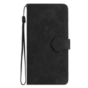 For OPPO A38 Flower Embossing Pattern Leather Phone Case(Black)