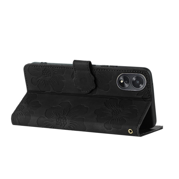 For OPPO A38 Flower Embossing Pattern Leather Phone Case(Black)
