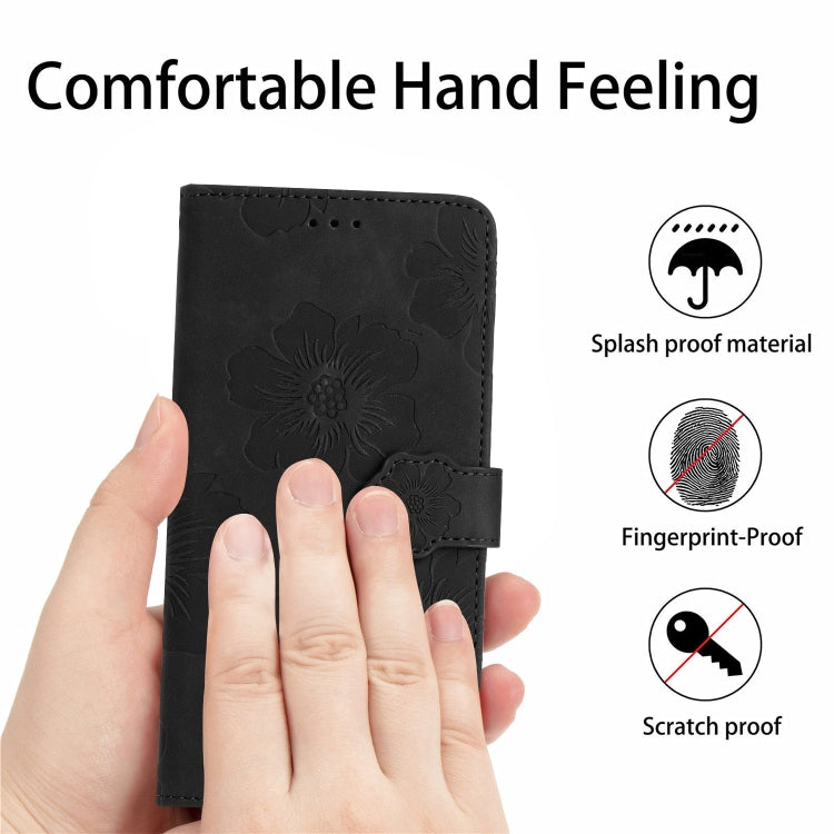 For OPPO A38 Flower Embossing Pattern Leather Phone Case(Black)