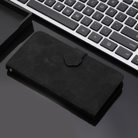 For OPPO A38 Flower Embossing Pattern Leather Phone Case(Black)