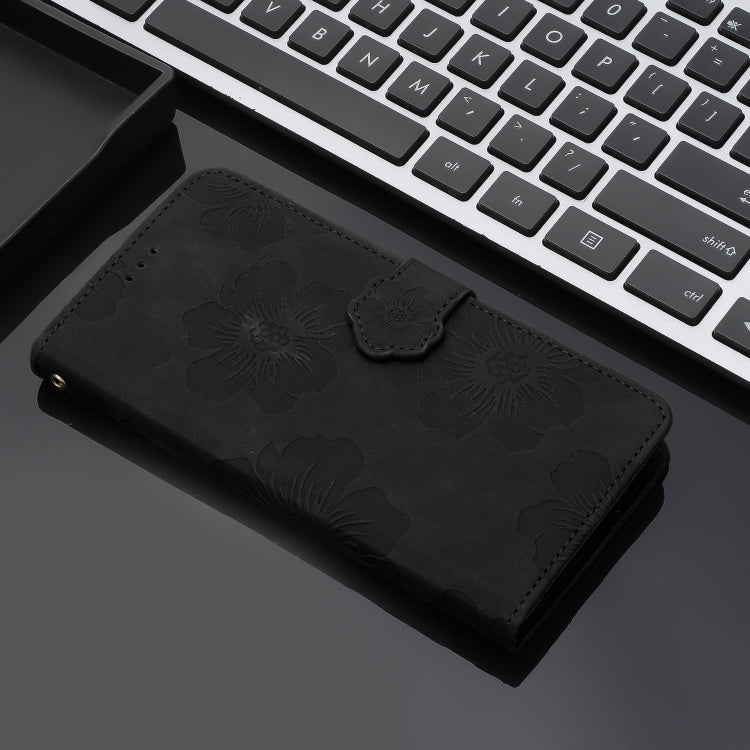 For OPPO A38 Flower Embossing Pattern Leather Phone Case(Black)