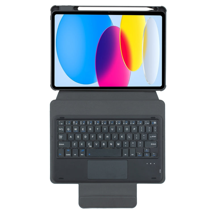 For iPad 11 2025 / 10th Gen 10.9 2022 F10B-A 360 Rotation Acrylic Transparent Bluetooth Keyboard Leather Case With Touch Control(Black)