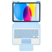 For iPad 10th Gen 10.9 2022 F10B-A 360 Rotation Acrylic Transparent Bluetooth Keyboard Leather Case With Touch Control(Blue)