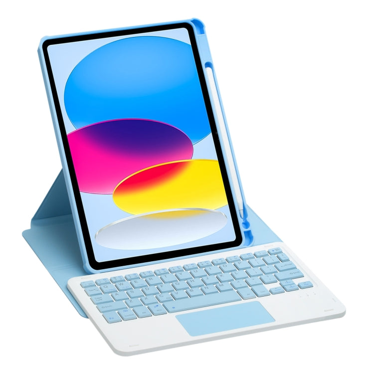 For iPad 10th Gen 10.9 2022 F10B-A 360 Rotation Acrylic Transparent Bluetooth Keyboard Leather Case With Touch Control(Blue)
