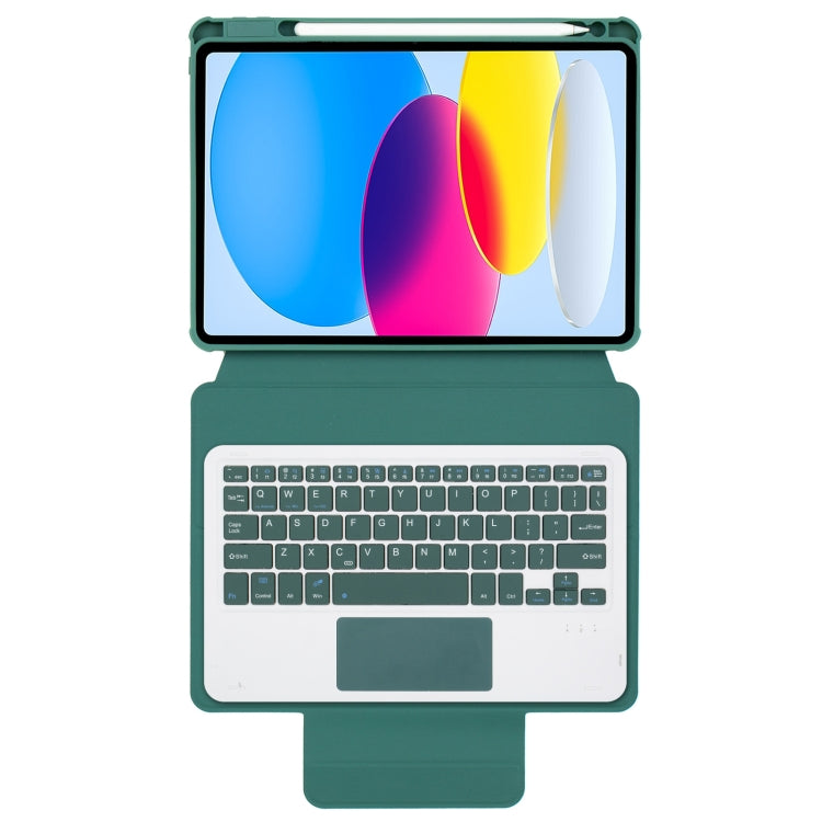 For iPad 10th Gen 10.9 2022 F10B-A 360 Rotation Acrylic Transparent Bluetooth Keyboard Leather Case With Touch Control(Green)