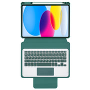 For iPad 10th Gen 10.9 2022 F10B-A 360 Rotation Acrylic Transparent Bluetooth Keyboard Leather Case With Touch Control(Green)