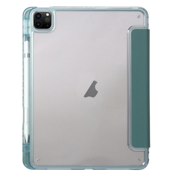 For iPad Pro 13 2024 Clear Acrylic 3-Fold Leather Tablet Case(Dark Green)