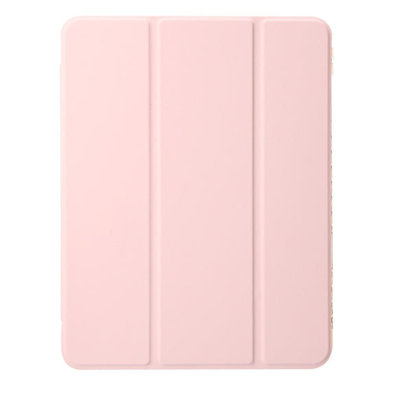 For iPad Pro 13 2024 Clear Acrylic 3-Fold Leather Tablet Case(Pink)