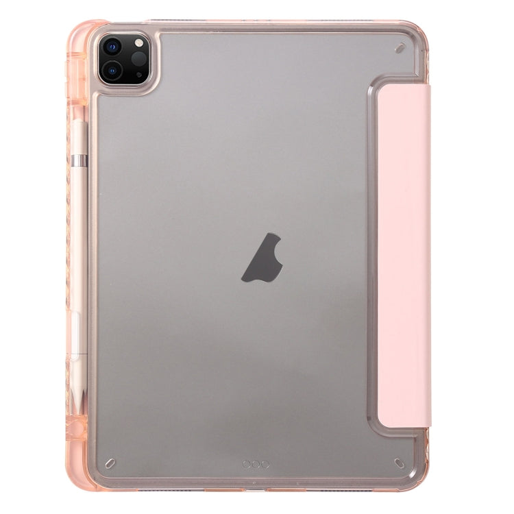 For iPad Pro 13 2024 Clear Acrylic 3-Fold Leather Tablet Case(Pink)