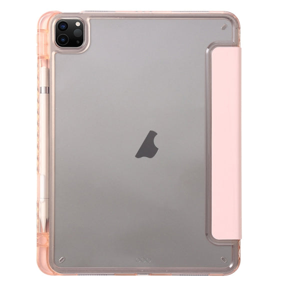 For iPad Pro 13 2024 Clear Acrylic 3-Fold Leather Tablet Case(Pink)