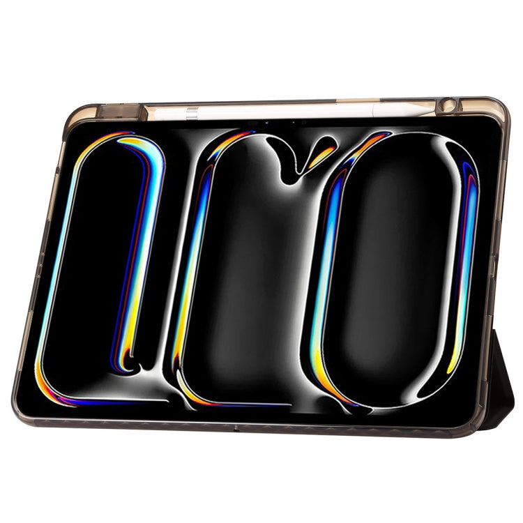 For iPad Air 11 2025 / 2024 Clear Acrylic 3-Fold Leather Tablet Case(Black)