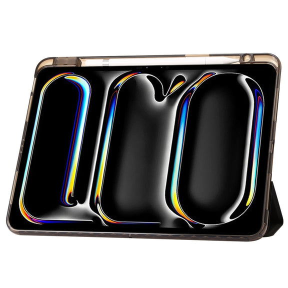 For iPad Air 11 2025 / 2024 Clear Acrylic 3-Fold Leather Tablet Case(Black)