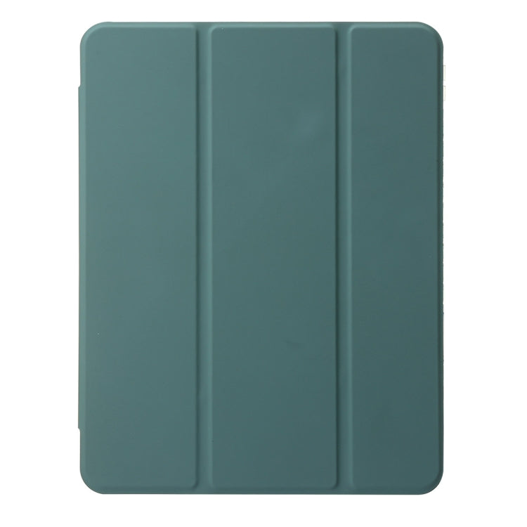 For iPad Air 11 2025 / 2024 Clear Acrylic 3-Fold Leather Tablet Case(Dark Green)