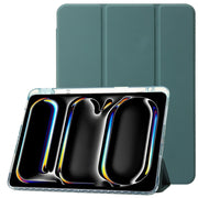 For iPad Air 11 2025 / 2024 Clear Acrylic 3-Fold Leather Tablet Case(Dark Green)