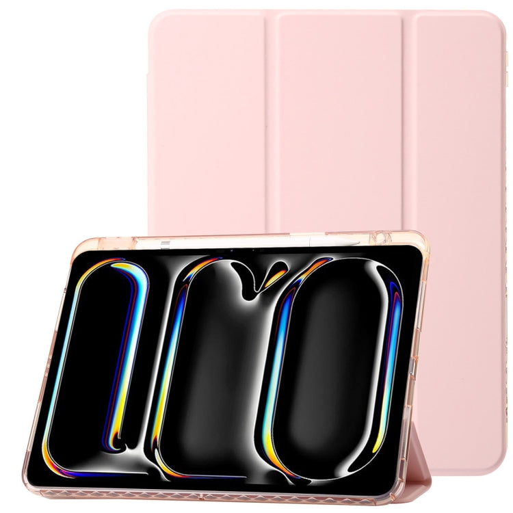 For iPad Air 11 2025 / 2024 Clear Acrylic 3-Fold Leather Tablet Case(Pink)