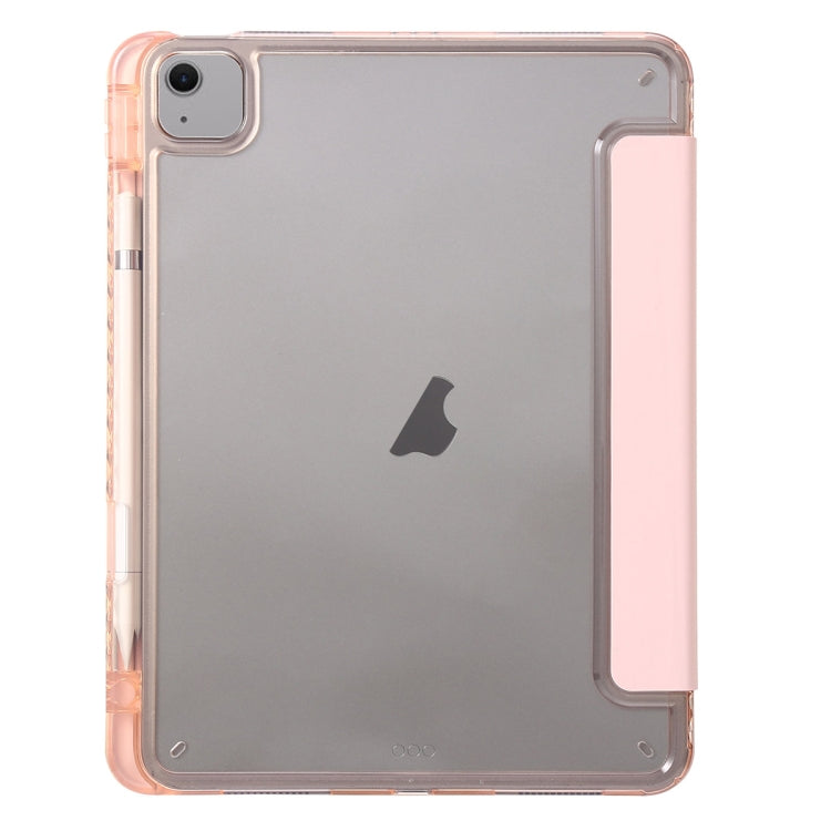 For iPad Air 11 2025 / 2024 Clear Acrylic 3-Fold Leather Tablet Case(Pink)