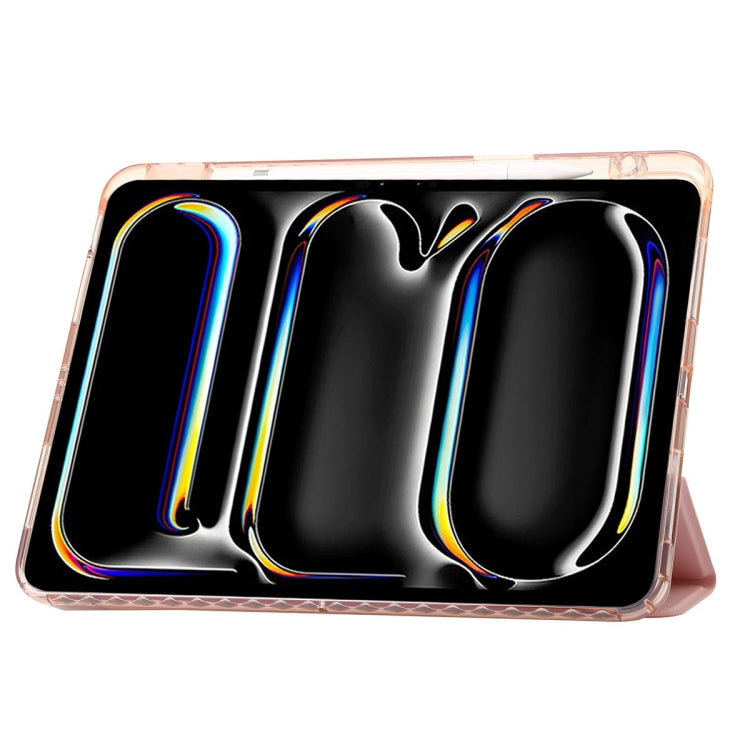 For iPad Air 11 2025 / 2024 Clear Acrylic 3-Fold Leather Tablet Case(Pink)