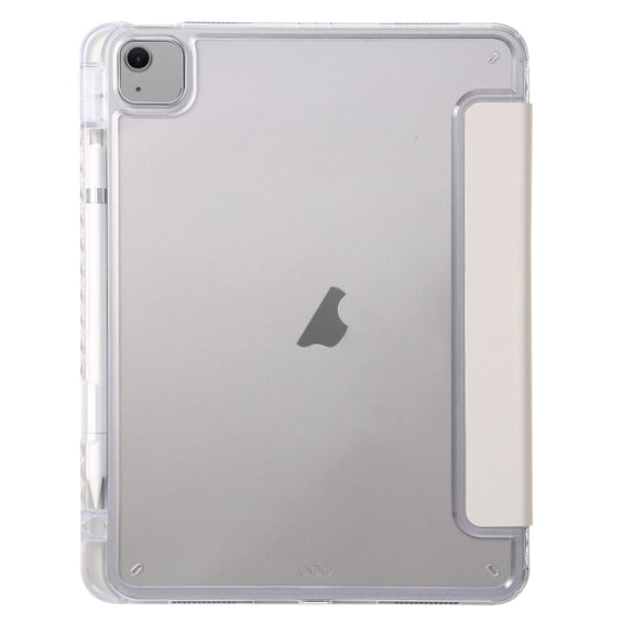 For iPad Air 11 2025 / 2024 Clear Acrylic 3-Fold Leather Tablet Case(Grey)
