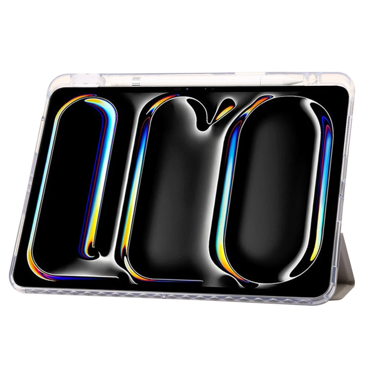 For iPad Air 11 2025 / 2024 Clear Acrylic 3-Fold Leather Tablet Case(Grey)