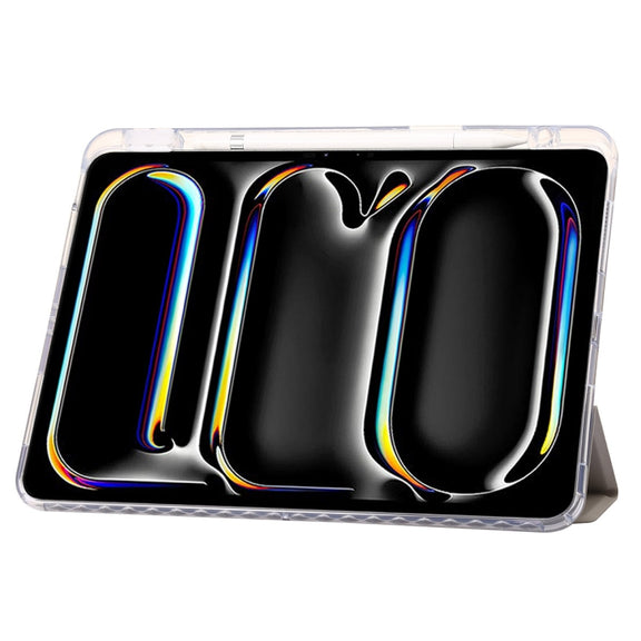 For iPad Air 11 2025 / 2024 Clear Acrylic 3-Fold Leather Tablet Case(Grey)