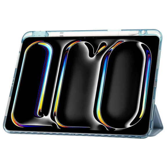 For iPad Air 11 2024 Clear Acrylic 3-Fold Leather Tablet Case(Ice Blue)