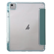 For iPad Air 13 2024 Clear Acrylic 3-Fold Leather Tablet Case(Dark Green)