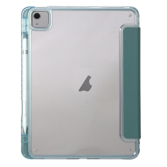 For iPad Air 13 2024 Clear Acrylic 3-Fold Leather Tablet Case(Dark Green)