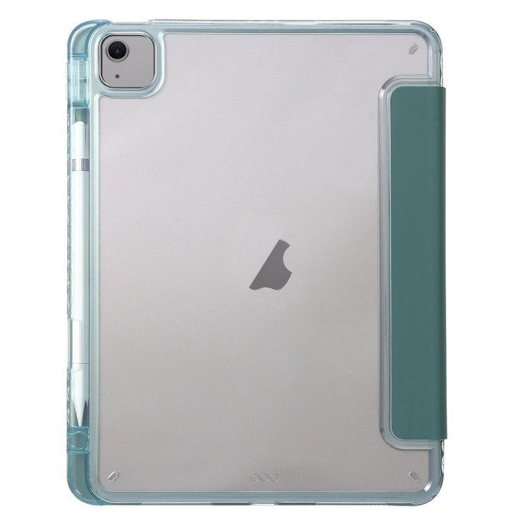 For iPad Air 13 2024 Clear Acrylic 3-Fold Leather Tablet Case(Dark Green)