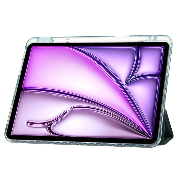 For iPad Air 13 2024 Clear Acrylic 3-Fold Leather Tablet Case(Dark Green)