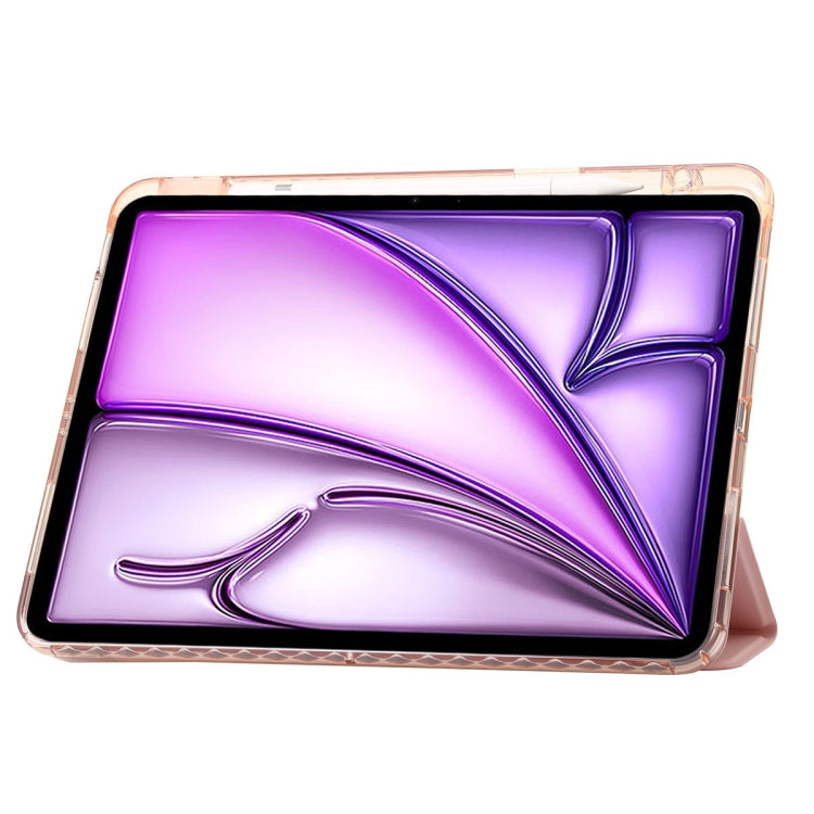 For iPad Air 13 2024 Clear Acrylic 3-Fold Leather Tablet Case(Pink)