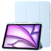 For iPad Air 13 2025 / 2024 Clear Acrylic 3-Fold Leather Tablet Case(Ice Blue)