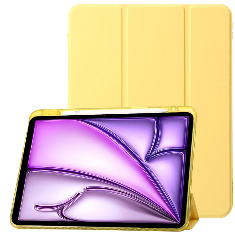 For iPad Air 13 2025 / 2024 Clear Acrylic 3-Fold Leather Tablet Case(Yellow)