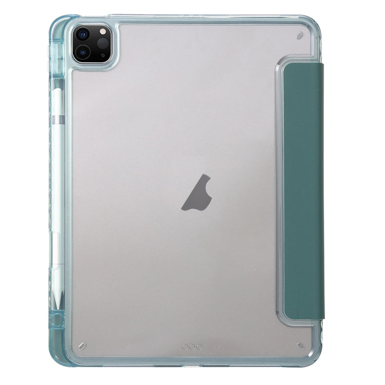 For iPad Pro 11 2024 Clear Acrylic 3-Fold Leather Tablet Case(Dark Green)