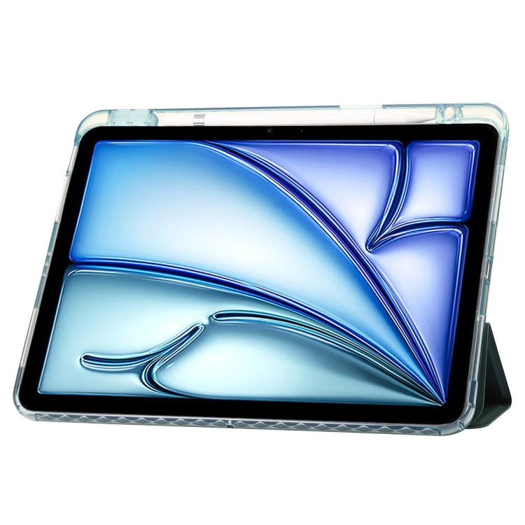 For iPad Pro 11 2024 Clear Acrylic 3-Fold Leather Tablet Case(Dark Green)