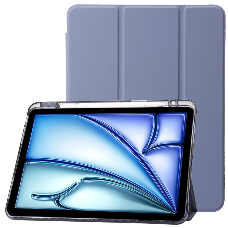 For iPad Pro 11 2024 Clear Acrylic 3-Fold Leather Tablet Case(Lavender Purple)