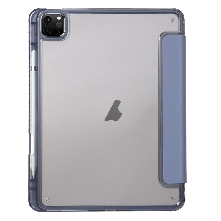 For iPad Pro 11 2024 Clear Acrylic 3-Fold Leather Tablet Case(Lavender Purple)