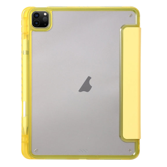For iPad Pro 11 2024 Clear Acrylic 3-Fold Leather Tablet Case(Yellow)