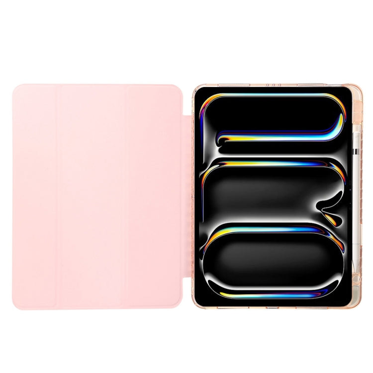 For iPad Air 11 2025 / 2024 Clear Acrylic 3-Fold Leather Tablet Case(Pink)