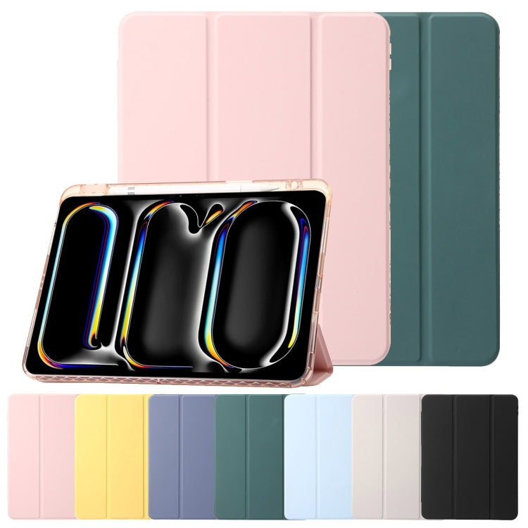 For iPad Air 13 2025 / 2024 Clear Acrylic 3-Fold Leather Tablet Case(Ice Blue)