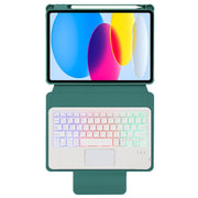 For iPad 10th Gen 10.9 2022 F10B-AS 360 Rotation Acrylic Transparent Bluetooth Keyboard Leather Case With Touch Control / Backlight(Green)