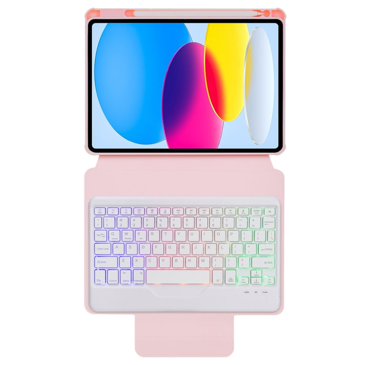 For iPad 10th Gen 10.9 2022 F10BS 360 Rotation Acrylic Transparent Bluetooth Keyboard Leather Case With Backlight(Pink)