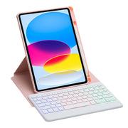 For iPad 10th Gen 10.9 2022 F10BS 360 Rotation Acrylic Transparent Bluetooth Keyboard Leather Case With Backlight(Pink)
